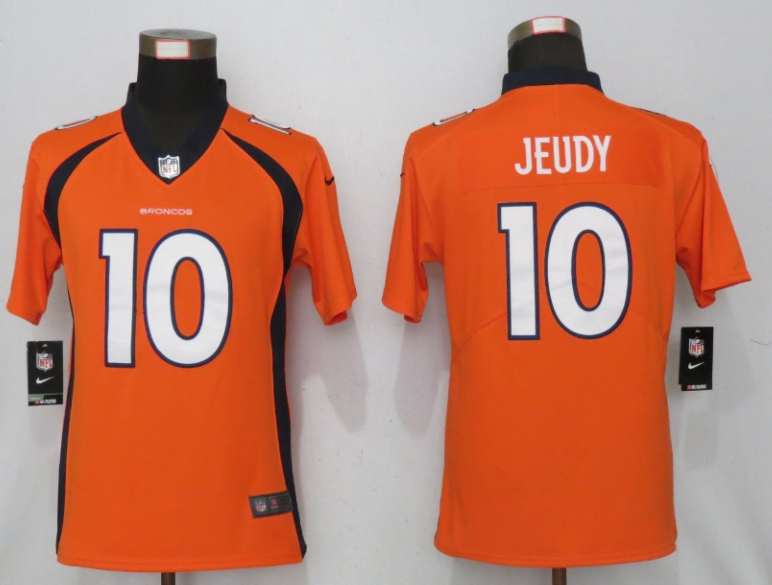 Women NEW Nike Denver Broncos 10 Jeudy Nike Orange Alternate Vapor Elite Playe